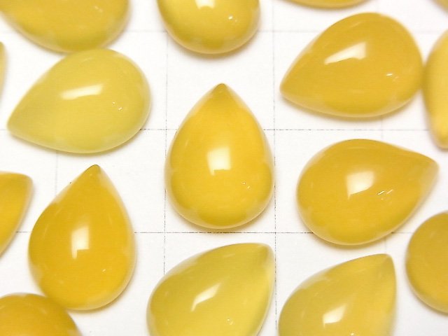 [Video] Yellow Chalcedony AAA Pear shape Cabochon 14x10mm 4pcs