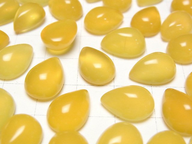 [Video] Yellow Chalcedony AAA Pear shape Cabochon 14x10mm 4pcs