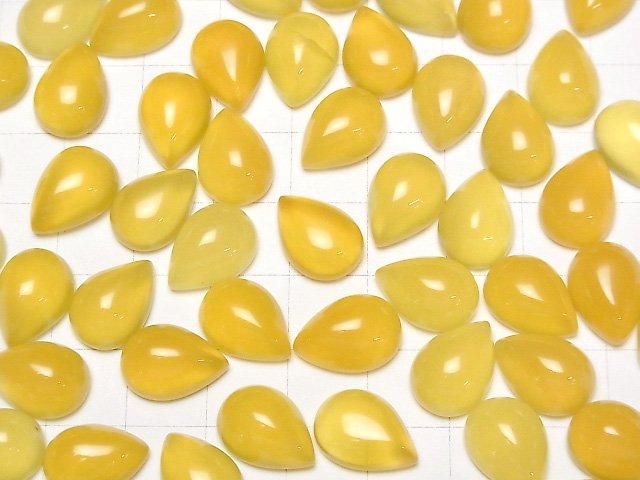 [Video] Yellow Chalcedony AAA Pear shape Cabochon 14x10mm 3pcs