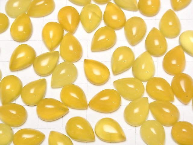 [Video] Yellow Chalcedony AAA Pear shape Cabochon 14x10mm 4pcs