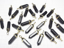 [Video] Black Obsidian AAA Double Point Pendant 32x8x8mm Gold color 3pcs