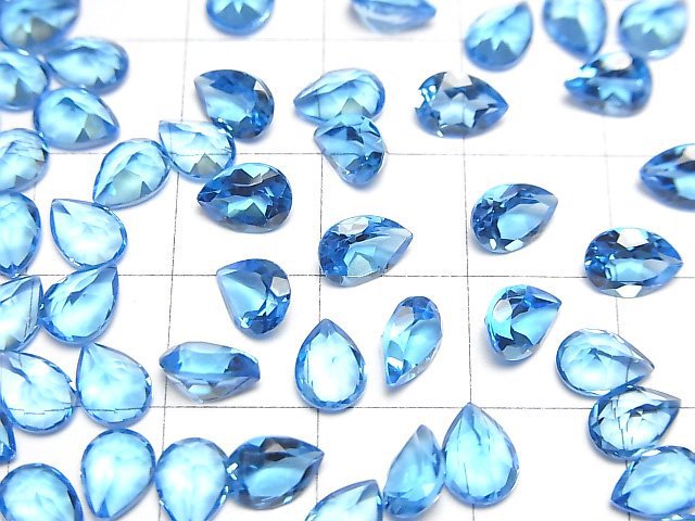 [Video]High Quality Swiss Blue Topaz AAA Loose stone Pear shape Faceted 7x5mm 3pcs