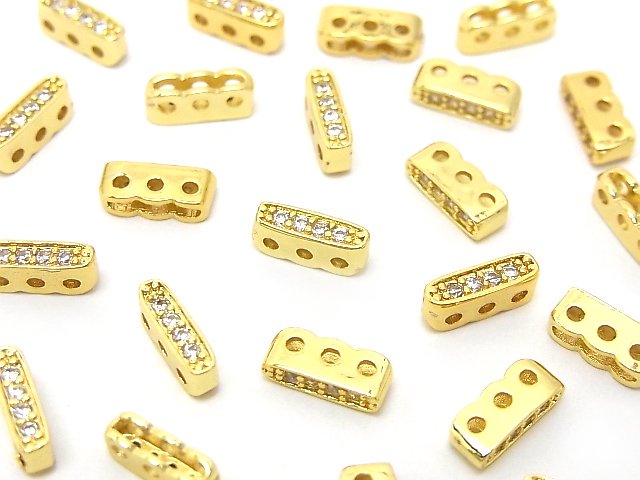 Metal parts Roundel bar 9.5x3x4mm [3 holes] Gold (with CZ) 3pcs