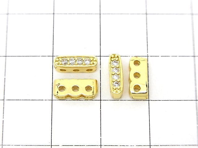 Metal parts Rondelle bar 9.5x3x4mm [3 holes] Gold (with CZ) 3pcs