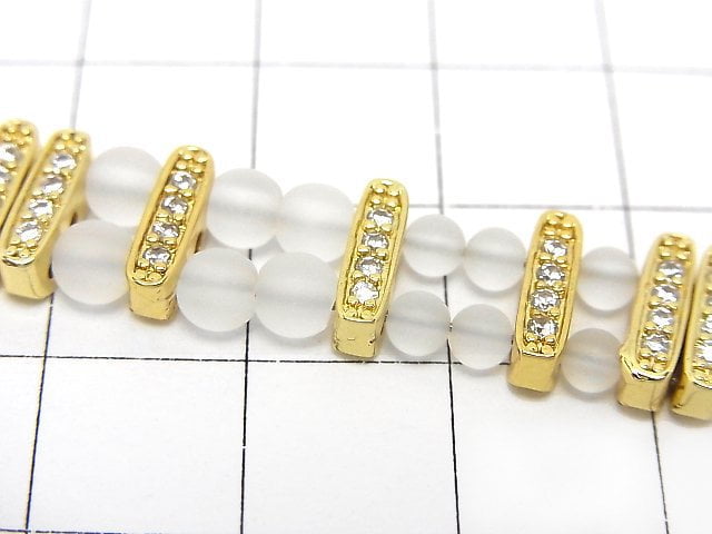 Metal parts Rondelle bar 9.5x3x4mm [3 holes] Gold (with CZ) 3pcs