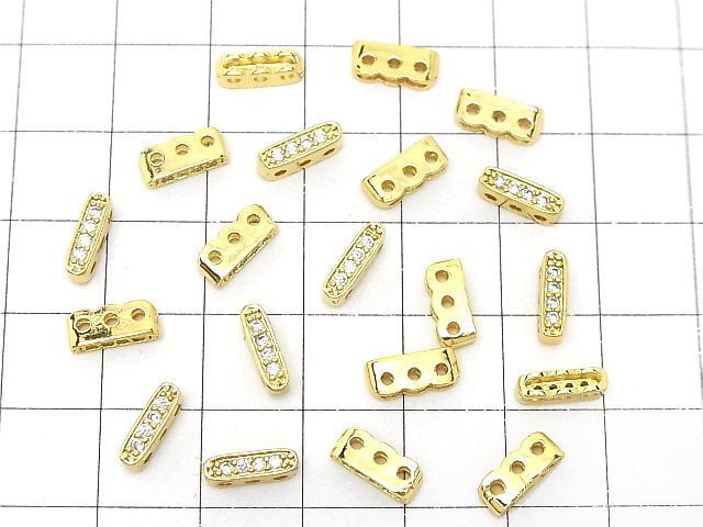 Metal parts Rondelle bar 9.5x3x4mm [3 holes] Gold (with CZ) 3pcs