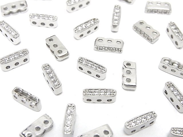 Metal parts Rondelle bar 9.5x3x4mm [3 holes] Silver (with CZ) 3pcs
