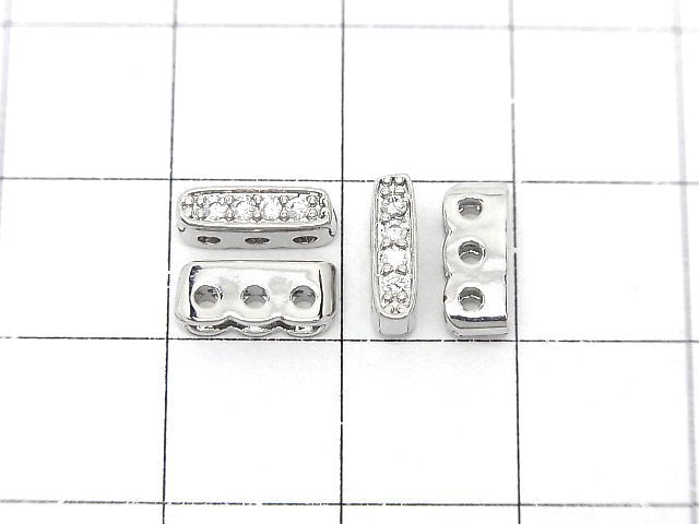 Metal parts Rondelle bar 9.5x3x4mm [3 holes] Silver (with CZ) 3pcs