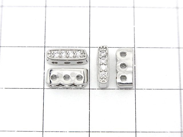 Metal parts Roundel bar 9.5x3x4mm [3 holes] Silver (with CZ) 3pcs