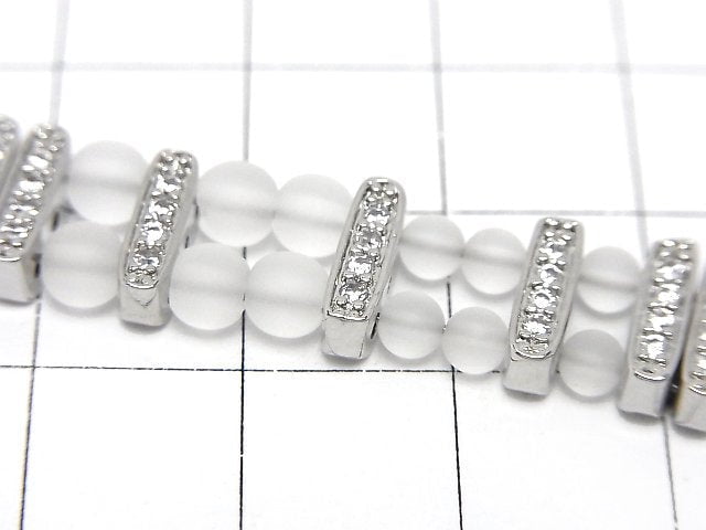 Metal parts Rondelle bar 9.5x3x4mm [3 holes] Silver (with CZ) 3pcs