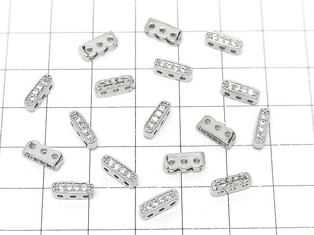 Metal parts Rondelle bar 9.5x3x4mm [3 holes] Silver (with CZ) 3pcs