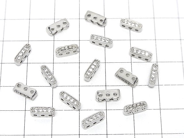 Metal parts Roundel bar 9.5x3x4mm [3 holes] Silver (with CZ) 3pcs