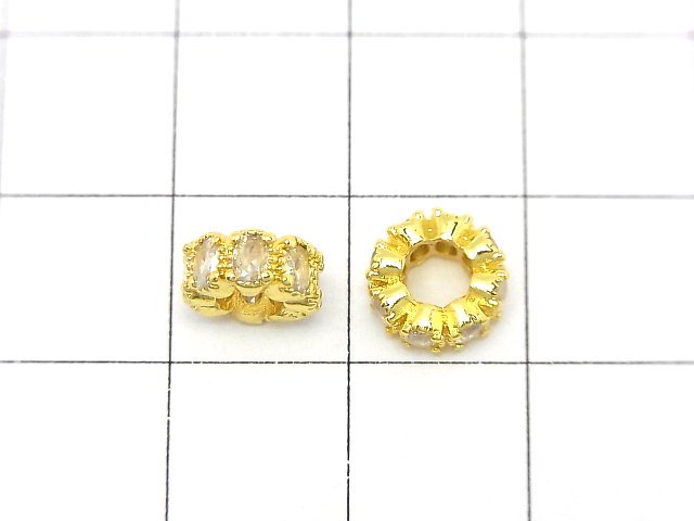 Metal parts Roundel 8x8x4mm Gold color (with CZ) 2pcs