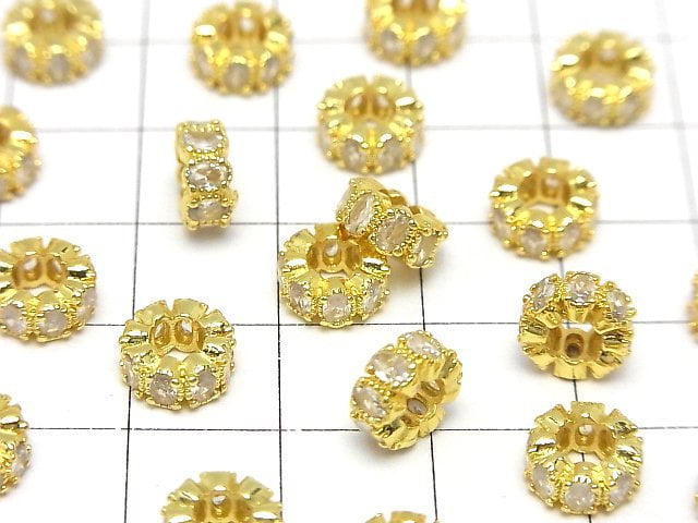 Metal parts Rondelle 8x8x4mm Gold color (with CZ) 2pcs