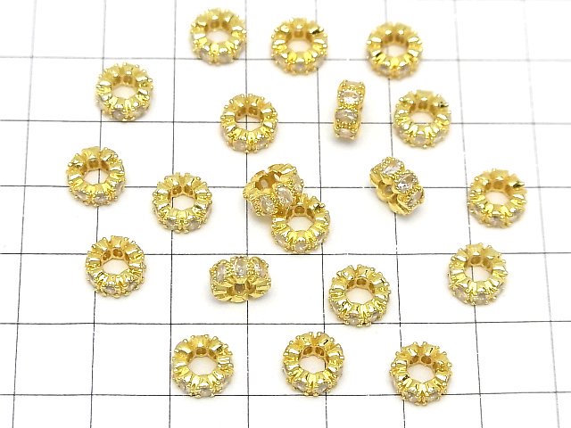 Metal parts Roundel 8x8x4mm Gold color (with CZ) 2pcs