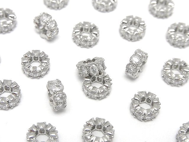 Metal parts Roundel 8x8x4mm Silver color (with CZ) 2pcs