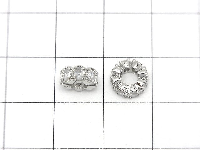 Metal parts Rondelle 8x8x4mm Silver color (with CZ) 2pcs