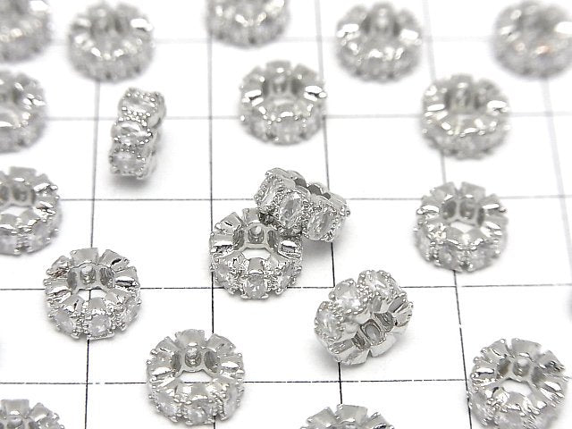 Metal parts Roundel 8x8x4mm Silver color (with CZ) 2pcs