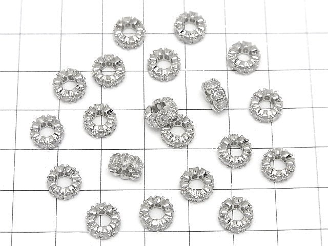 Metal parts Rondelle 8x8x4mm Silver color (with CZ) 2pcs