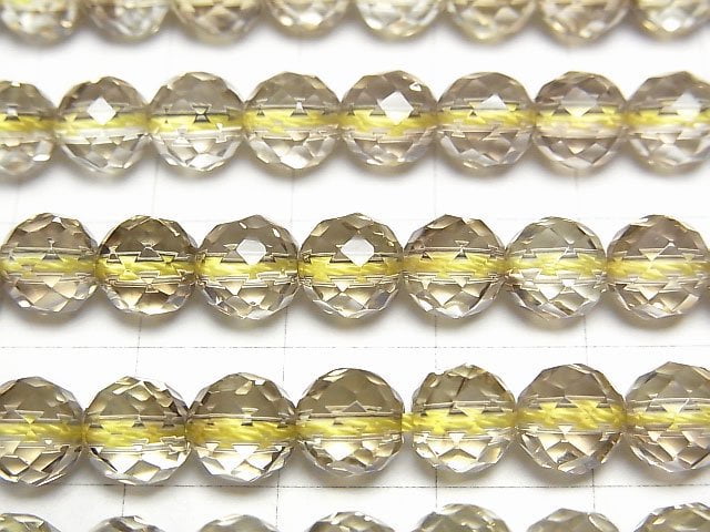 [Video]High Quality Lemon x Smoky Quartz AAA 64Faceted Round 7mm half or 1strand beads (aprx.15inch/36cm)