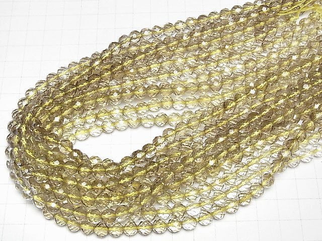 [Video]High Quality Lemon x Smoky Quartz AAA 64Faceted Round 7mm half or 1strand beads (aprx.15inch/36cm)