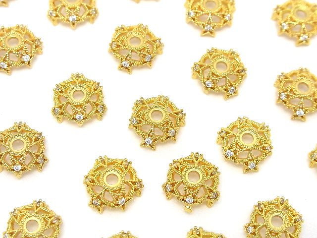 Metal parts Bead cap 12x12x5mm gold color (with CZ) 4pcs