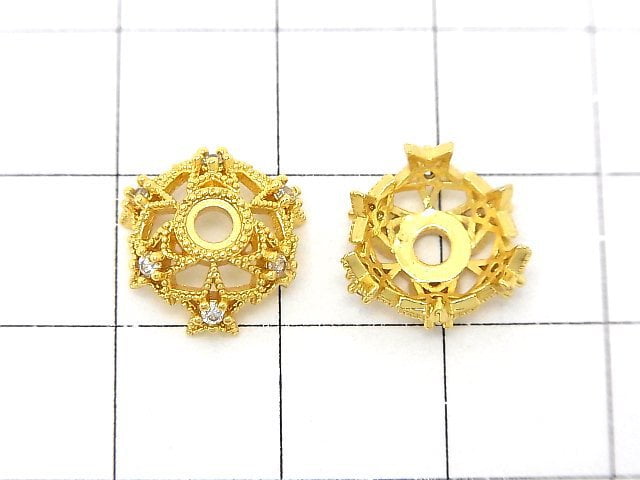 Metal parts Bead cap 12x12x5mm gold color (with CZ) 4pcs