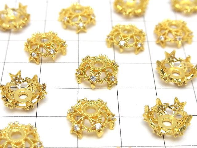 Metal parts Bead cap 12x12x5mm gold color (with CZ) 4pcs