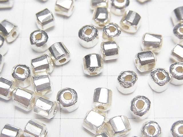 Karen Silver Faceted Tube 4x4x4mm White Silver 2pcs