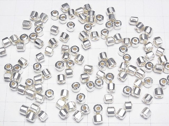 Karen Silver Faceted Tube 4x4x4mm White Silver 2pcs