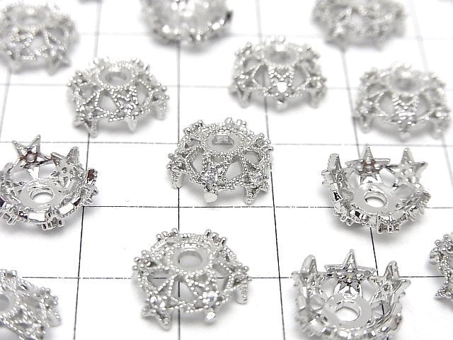 Metal parts Bead cap 12x12x5mm Silver color (with CZ) 4pcs