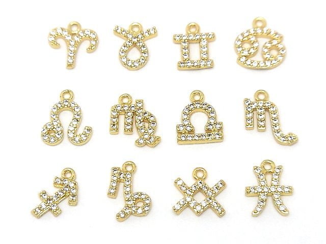 Metal parts Constellation charm 10mm Gold color (with CZ) 2pcs