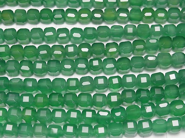 [Video]High Quality! Green Onyx AAA Cube Shape 6.5x6.5x6.5mm 1strand beads (aprx.15inch/36cm)