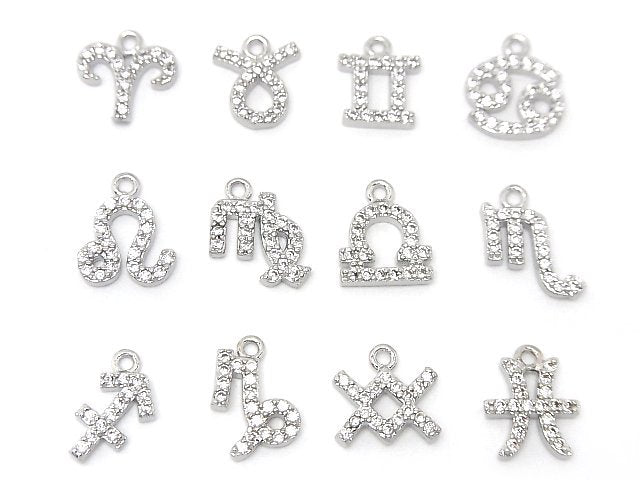 Metal parts Constellation charm 10mm Silver color (with CZ) 2pcs