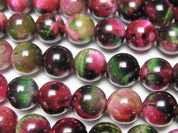 [Video] Mixed color Tiger's Eye Round 8.5mm [Pink x Green 2] 1 strand beads (aprx.15inch/37cm)