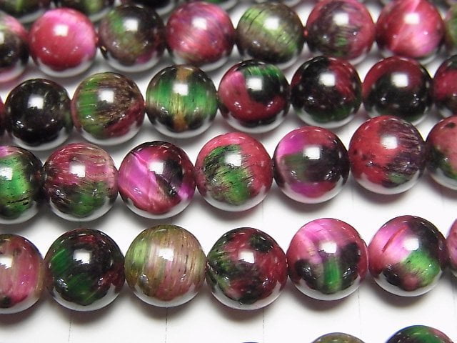 [Video] Mixed color Tiger's Eye Round 8.5mm [Pink x Green 2] 1 strand beads (aprx.15inch/37cm)