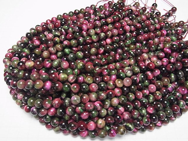 [Video] Mixed color Tiger's Eye Round 8.5mm [Pink x Green 2] 1 strand beads (aprx.15inch/37cm)