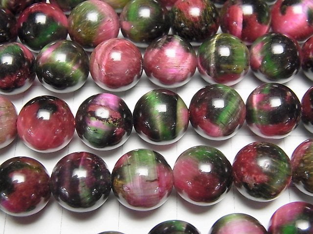 [Video] Mixed color Tiger's Eye Round 10mm [pink x green 2] half or 1strand beads (aprx.15inch/37cm)