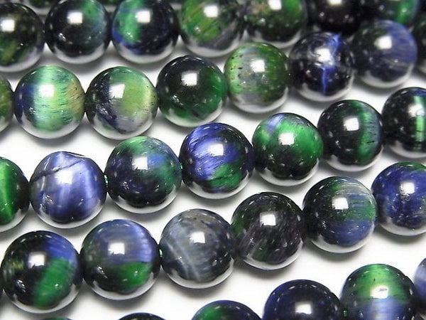 [Video] Mixed color Tiger's Eye Round 8.5mm [Blue x Green] 1 strand beads (aprx.15inch/37cm)