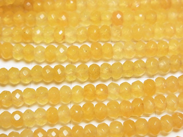 High Quality! Yellow color Jade Faceted Button Roundel 4x4x2.5mm 1strand beads (aprx.13inch/33cm)