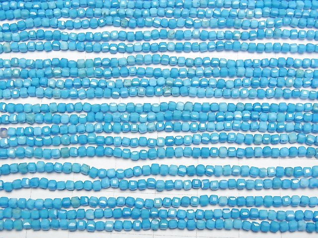 [Video]High Quality! Magnesite Turquoise Cube Shape 2x2x2mm [Blue] 1strand beads (aprx.15inch/36cm)