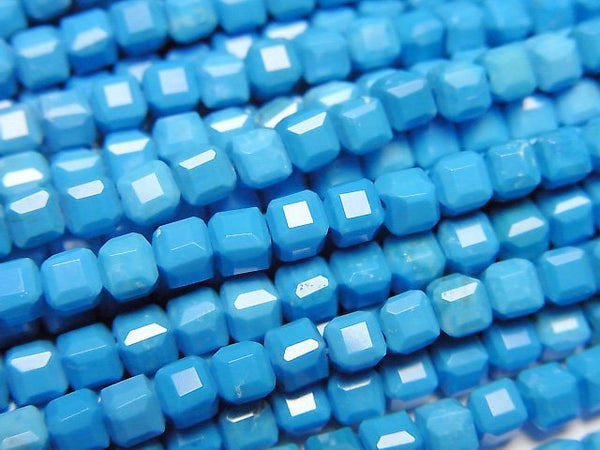 [Video]High Quality! Magnesite Turquoise Cube Shape 3.5x3.5x3.5mm [Blue] 1strand beads (aprx.15inch/36cm)