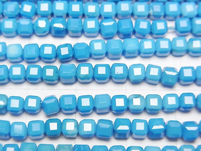 [Video]High Quality! Magnesite Turquoise Cube Shape 3.5x3.5x3.5mm [Blue] 1strand beads (aprx.15inch/36cm)