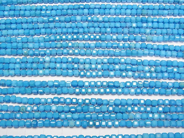 [Video]High Quality! Magnesite Turquoise Cube Shape 3.5x3.5x3.5mm [Blue] 1strand beads (aprx.15inch/36cm)