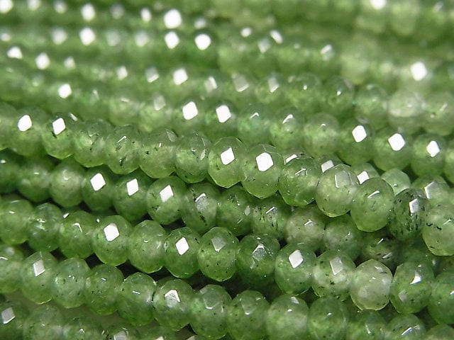 高品質！綠色玉石刻面圓鈕珠 4x4x2.5公釐 1串珠子 (約13英吋/33公分)
