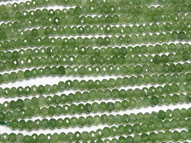 高品質！綠色玉石刻面圓鈕珠 4x4x2.5公釐 1串珠子 (約13英吋/33公分)