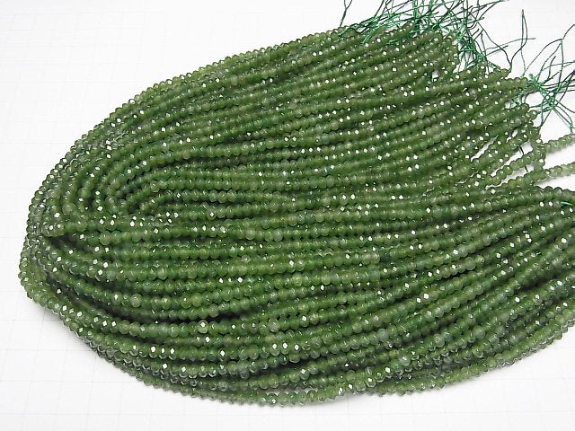 High Quality! Green color Jade Faceted Button Roundel 4x4x2.5mm 1strand beads (aprx.13inch/33cm)