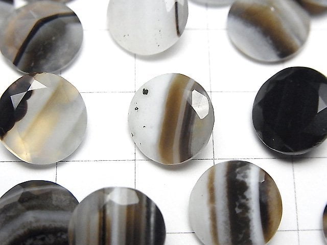 [Video] Black Stripe Agate Loose stone Round Faceted 12x12mm 3pcs