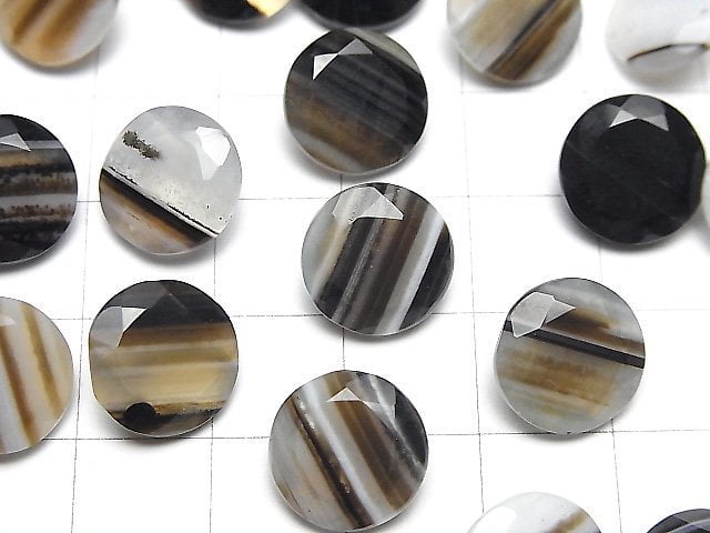 [Video] Black Stripe Agate Loose stone Round Faceted 12x12mm 3pcs