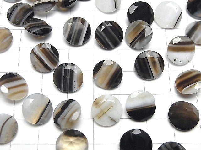 [Video] Black Stripe Agate Loose stone Round Faceted 12x12mm 3pcs